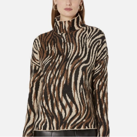 Elliott Lauren Sweaters - Elliott Lauren Sweater XS Call Of The Wild Mock Neck Jacquard Zebra Wool Blend